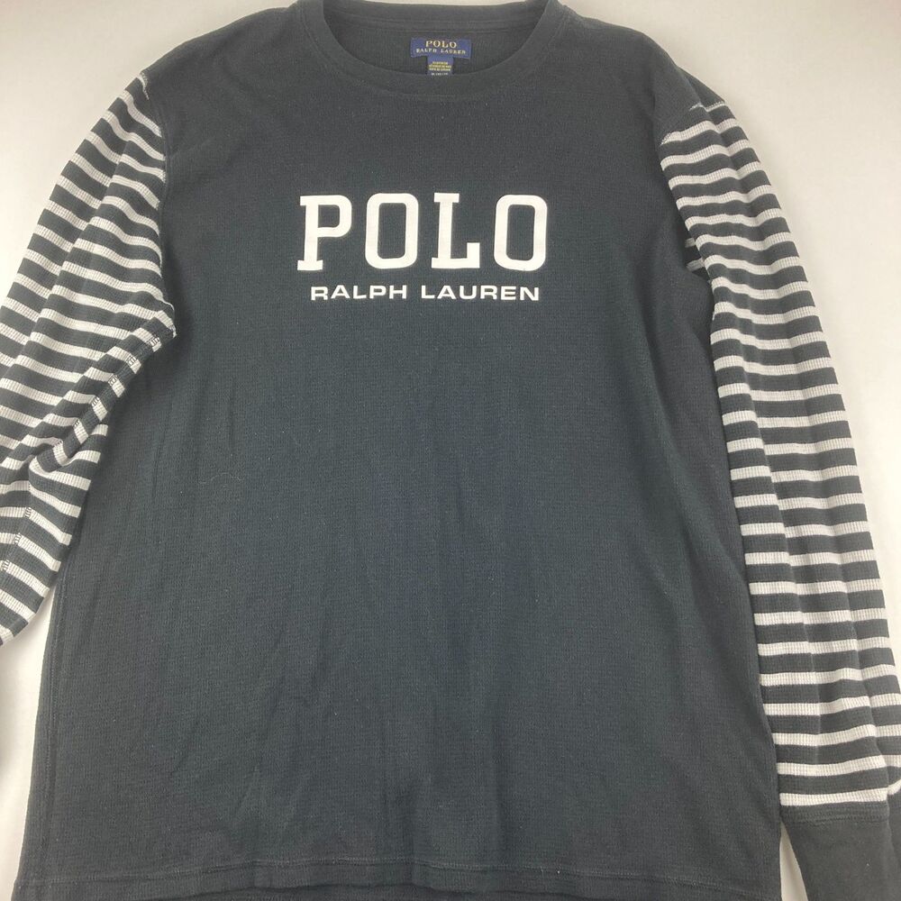 Polo Ralph Lauren Sleepwear Mens XL Black Thermal Waffle Knit Striped Shirt